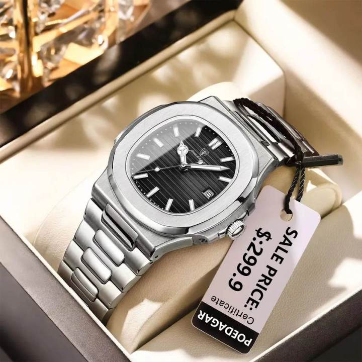POEDAGAR 613 Men Fashion Watch Stainless Steel Quartz Watch Waterproof Business Watch For Men
