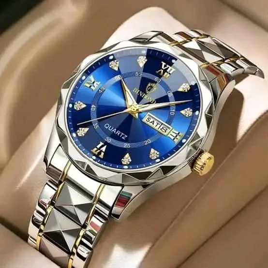 BINBOND 2521 Men’s Luxury Stainless Steel Fashion Business Watch Luminous Dual Calendar Quartz Wrist High QualityWatch