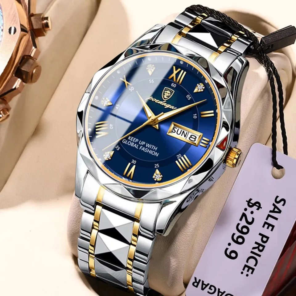 POEDAGAR Quartz Stainless Steel Watch For Men - Silver and Blue